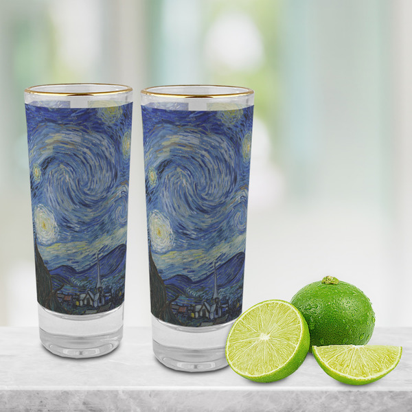 The Starry Night (Van Gogh 1889) Glass Shot Glass - 2 oz - LIFESTYLE