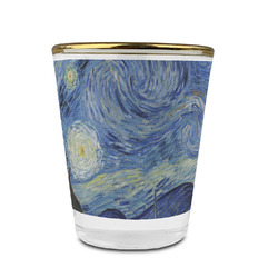 The Starry Night (Van Gogh 1889) Glass Shot Glass - 1.5 oz - with Gold Rim - Set of 4