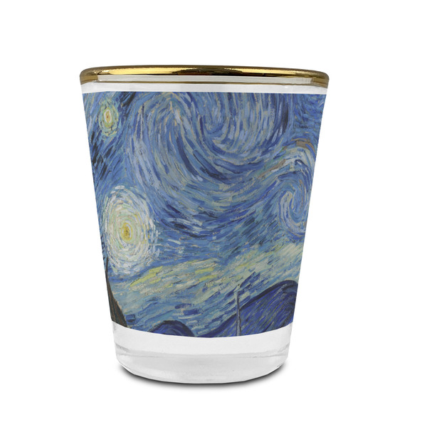Custom The Starry Night (Van Gogh 1889) Glass Shot Glass - 1.5 oz - with Gold Rim - Single