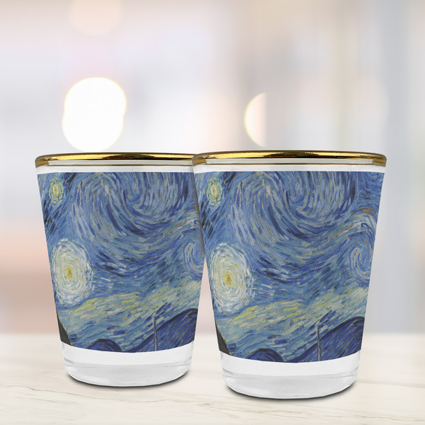 The Starry Night (Van Gogh 1889) Glass Shot Glass - with gold rim - LIFESTYLE