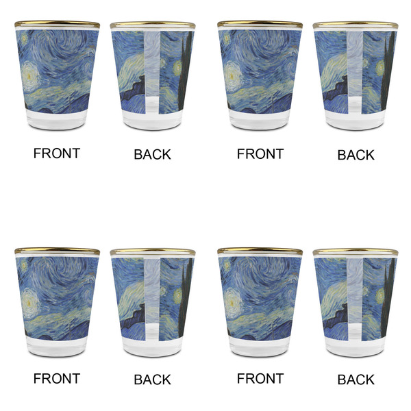 The Starry Night (Van Gogh 1889) Glass Shot Glass - with gold rim - Set of 4 - APPROVAL