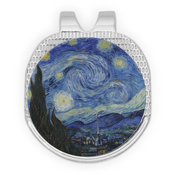 Custom The Starry Night (Van Gogh 1889) Golf Ball Marker - Hat Clip - Silver