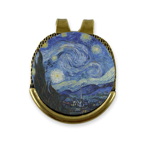 Custom The Starry Night (Van Gogh 1889) Golf Ball Marker - Hat Clip - Gold