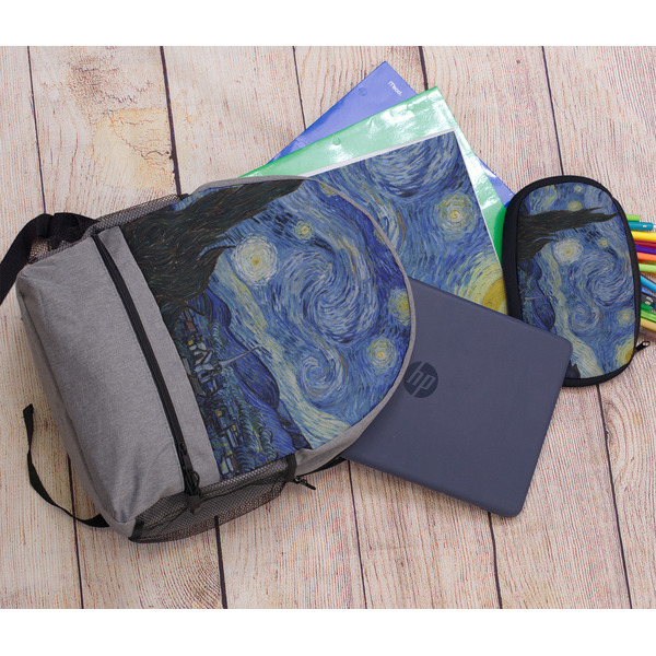 The Starry Night (Van Gogh 1889) Large Backpack - Gray - With Stuff