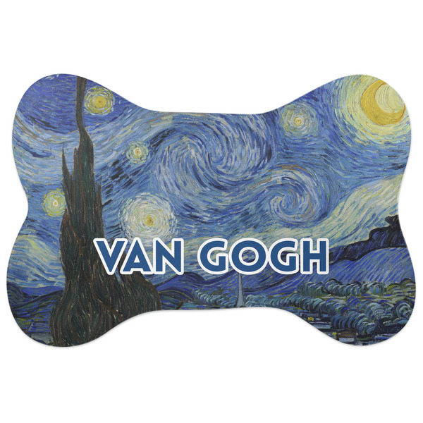 Custom The Starry Night (Van Gogh 1889) Bone Shaped Dog Food Mat (Large)