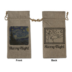 The Starry Night (Van Gogh 1889) Large Burlap Gift Bag - Front & Back