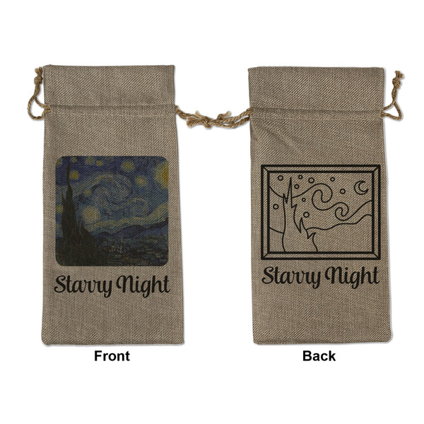 Custom The Starry Night (Van Gogh 1889) Large Burlap Gift Bag - Front & Back