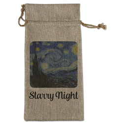 The Starry Night (Van Gogh 1889) Large Burlap Gift Bag - Front
