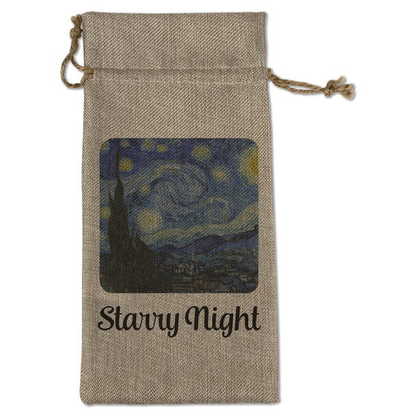 Custom The Starry Night (Van Gogh 1889) Large Burlap Gift Bag - Front