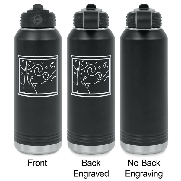 The Starry Night (Van Gogh 1889) Laser Engraved Water Bottles - 2 Styles - Front & Back View