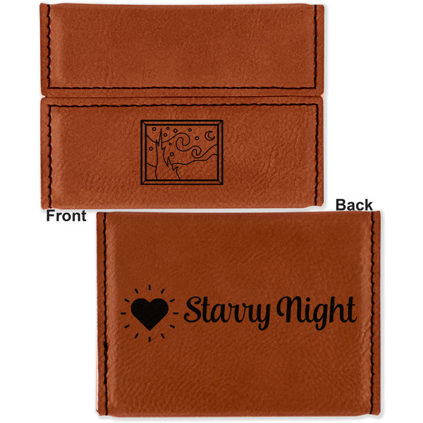 The Starry Night (Van Gogh 1889) Leather Business Card Holder - Front Back