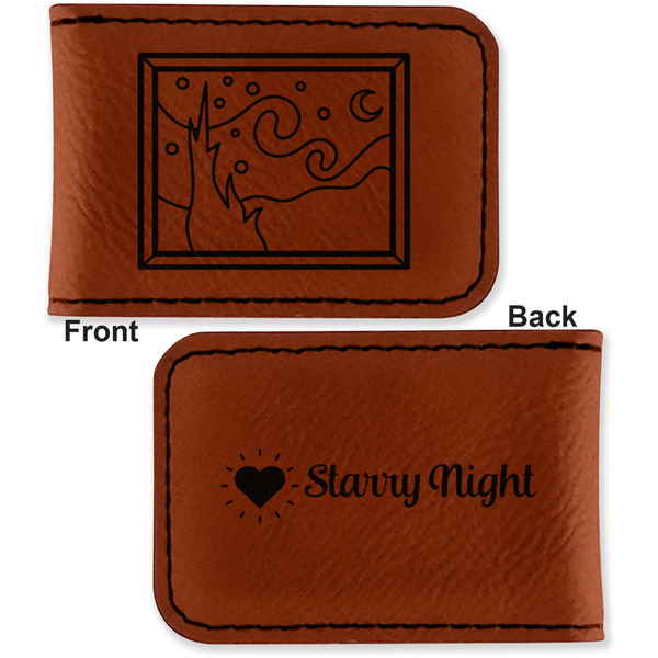 The Starry Night (Van Gogh 1889) Leatherette Magnetic Money Clip - Front and Back
