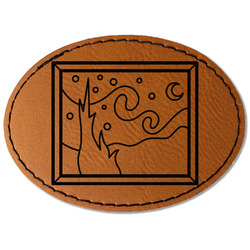 The Starry Night (Van Gogh 1889) Faux Leather Iron On Patch - Oval