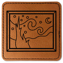 The Starry Night (Van Gogh 1889) Faux Leather Iron On Patch - Square