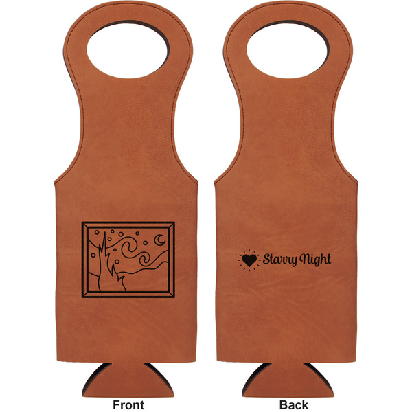 The Starry Night (Van Gogh 1889) Leatherette Wine Tote Double Sided - Front and Back