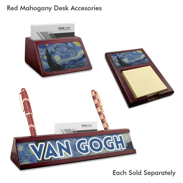 The Starry Night (Van Gogh 1889) Mahogany Desk Accessories