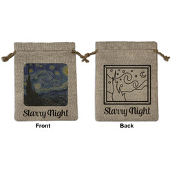 The Starry Night (Van Gogh 1889) Medium Burlap Gift Bag - Front & Back