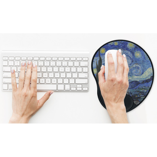 The Starry Night (Van Gogh 1889) Mouse Pad with Wrist Rest - LIFESYTLE 2 (in use)