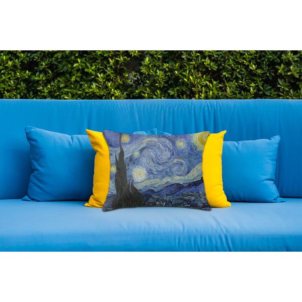 The Starry Night (Van Gogh 1889) Outdoor Throw Pillow  - LIFESTYLE (Rectangular - 20x14)