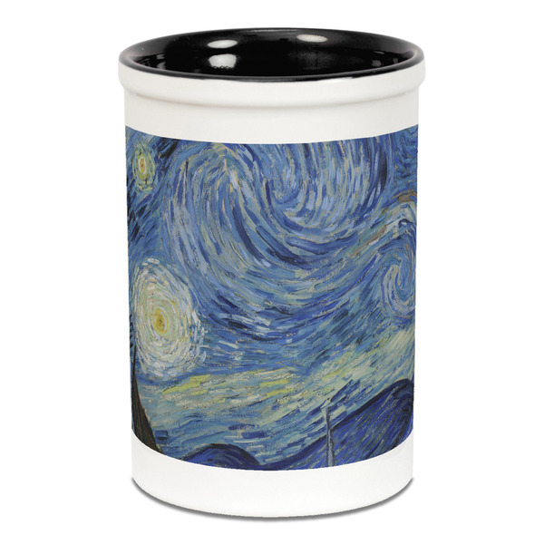 Custom The Starry Night (Van Gogh 1889) Ceramic Pencil Holders - Black