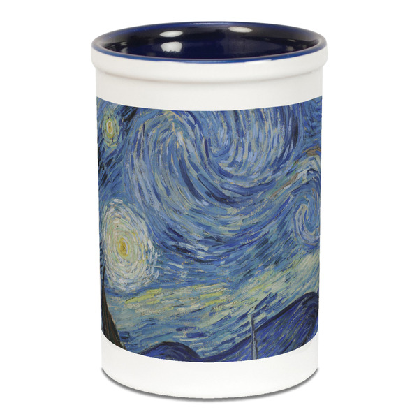 Custom The Starry Night (Van Gogh 1889) Ceramic Pencil Holders - Blue