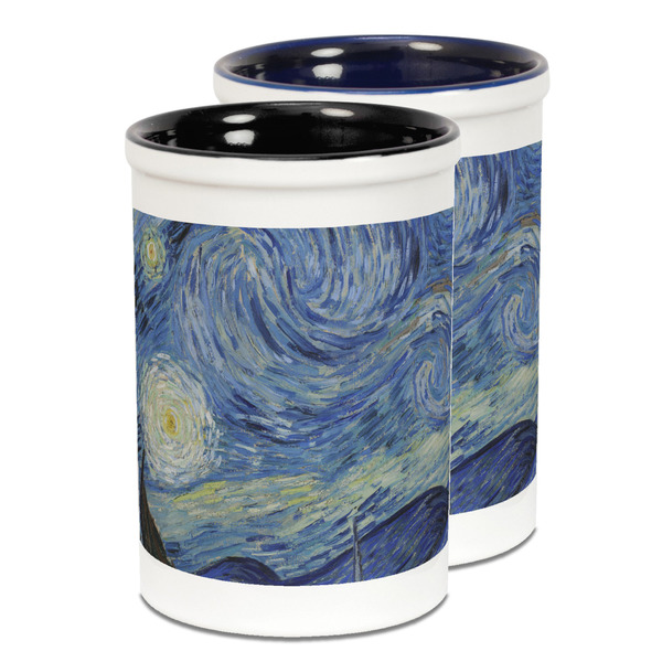 Custom The Starry Night (Van Gogh 1889) Ceramic Pencil Holder - Large