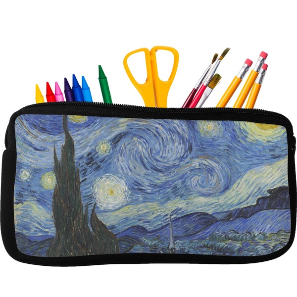 Custom The Starry Night (Van Gogh 1889) Neoprene Pencil Case - Small