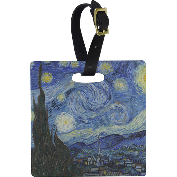 Custom The Starry Night (Van Gogh 1889) Plastic Luggage Tag - Square