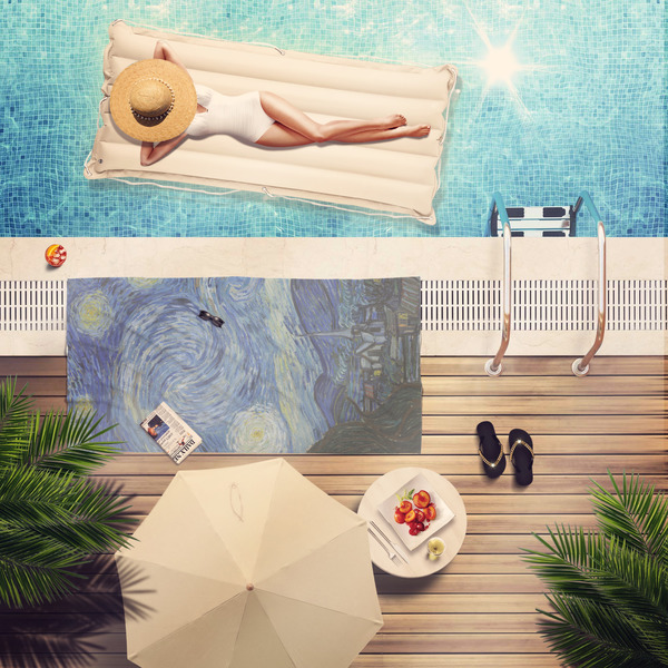 The Starry Night (Van Gogh 1889) Pool Towel Lifestyle