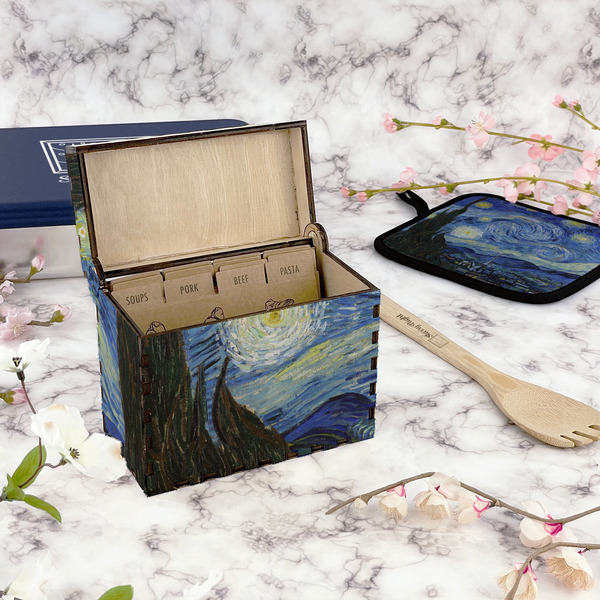 The Starry Night (Van Gogh 1889) Recipe Box - Full Color - In Context