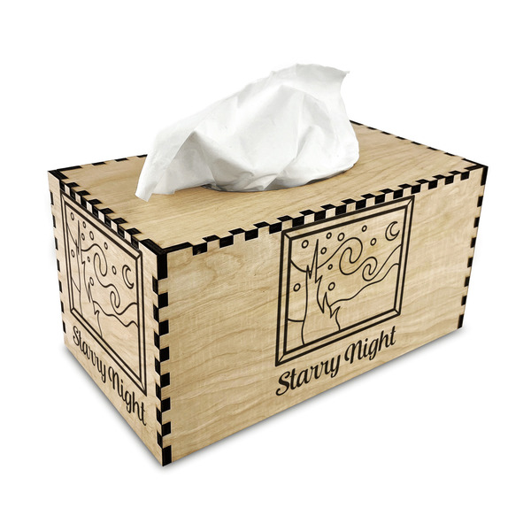 The Starry Night (Van Gogh 1889) Rectangle Tissue Box Covers - Wood - with tissue