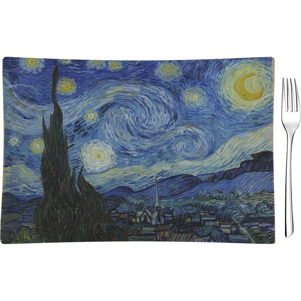 Custom The Starry Night (Van Gogh 1889) Rectangular Glass Appetizer / Dessert Plate - Single or Set