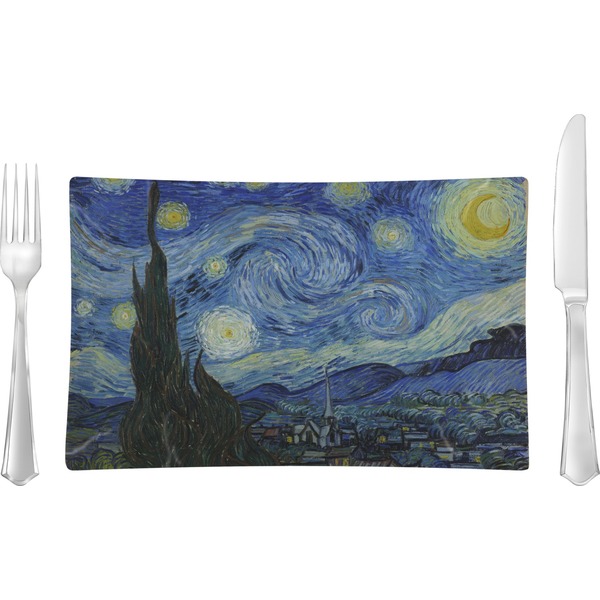Custom The Starry Night (Van Gogh 1889) Glass Rectangular Lunch / Dinner Plate
