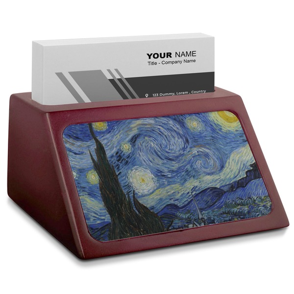 Custom The Starry Night (Van Gogh 1889) Red Mahogany Business Card Holder