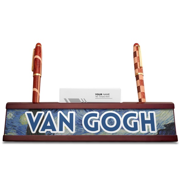 The Starry Night (Van Gogh 1889) Red Mahogany Nameplates with Business Card Holder - Straight