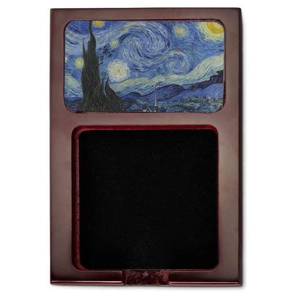 The Starry Night (Van Gogh 1889) Red Mahogany Sticky Note Holder - Flat