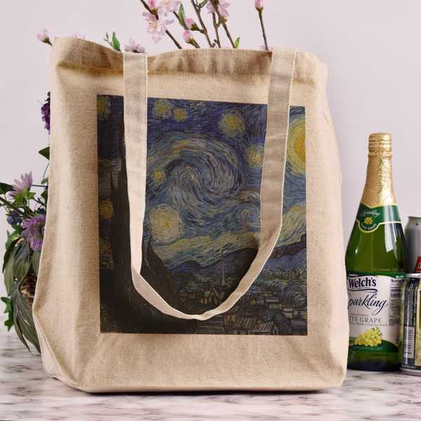 The Starry Night (Van Gogh 1889) Reusable Cotton Grocery Bag - In Context
