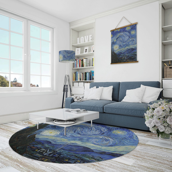 The Starry Night (Van Gogh 1889) Round Area Rug - IN CONTEXT
