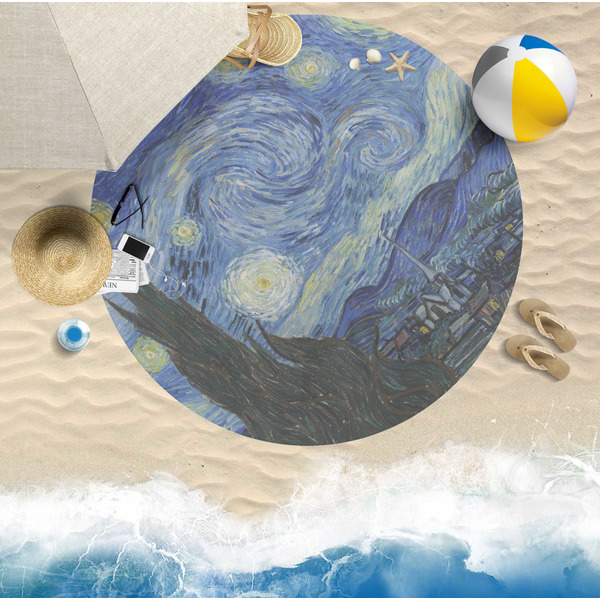 The Starry Night (Van Gogh 1889) Round Beach Towel Lifestyle