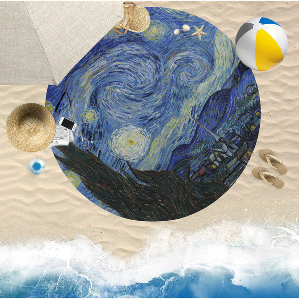The Starry Night (Van Gogh 1889) Round Beach Towel Lifestyle