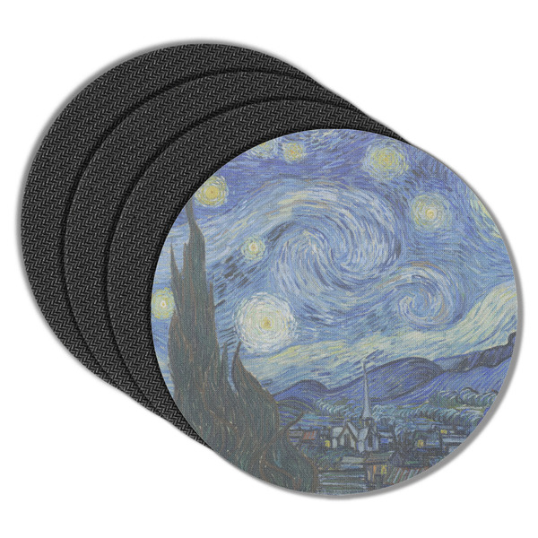 Custom The Starry Night (Van Gogh 1889) Round Rubber Backed Coasters - Set of 4