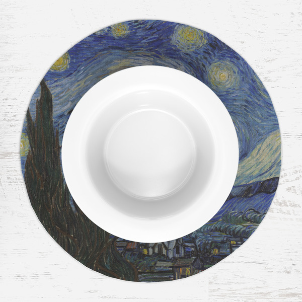 The Starry Night (Van Gogh 1889) Round Linen Placemats - LIFESTYLE (single)