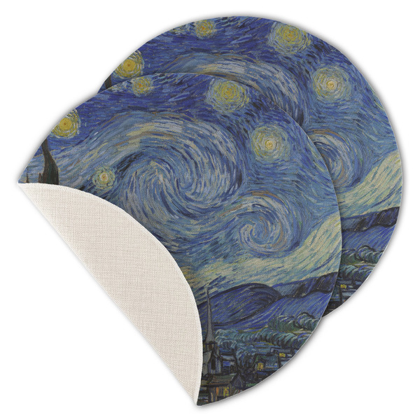 Custom The Starry Night (Van Gogh 1889) Round Linen Placemat - Single Sided - Set of 4