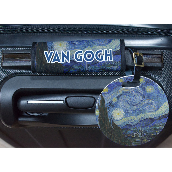 The Starry Night (Van Gogh 1889) Round Luggage Tag & Handle Wrap - In Context