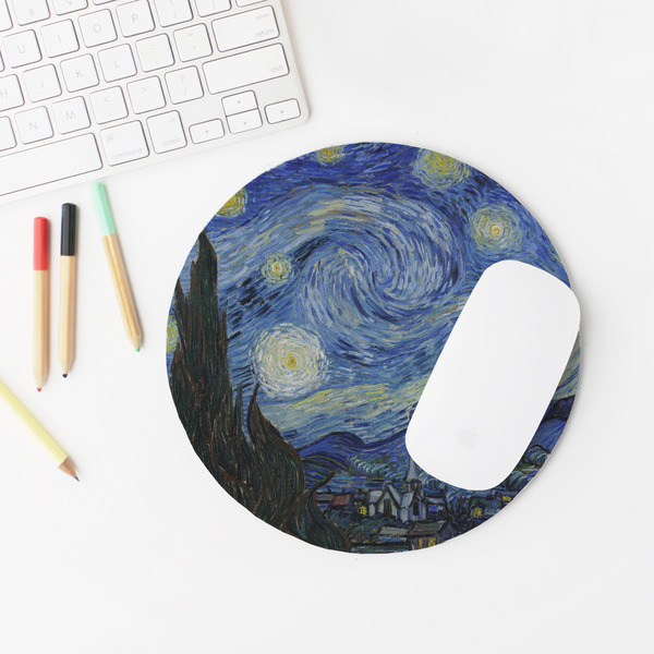 The Starry Night (Van Gogh 1889) Round Mousepad - LIFESTYLE 2