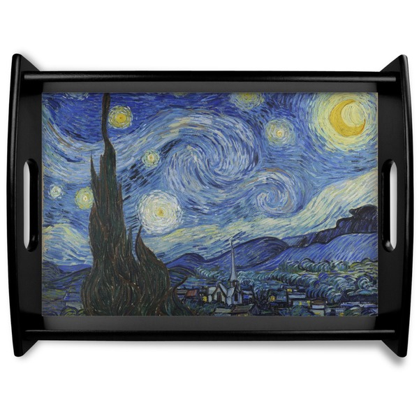 Custom The Starry Night (Van Gogh 1889) Black Wooden Tray - Large