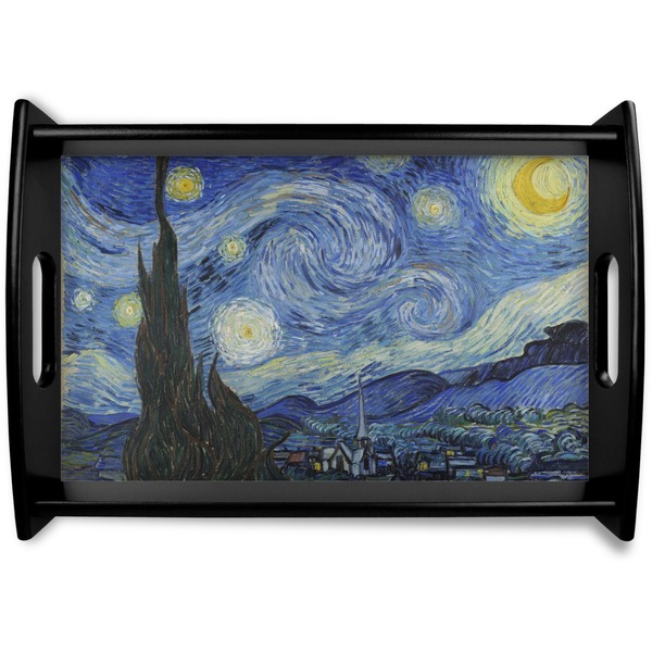 Custom The Starry Night (Van Gogh 1889) Black Wooden Tray - Small