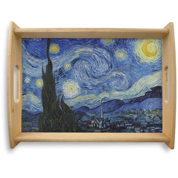 Custom The Starry Night (Van Gogh 1889) Natural Wooden Tray - Large