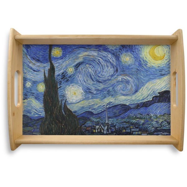 Custom The Starry Night (Van Gogh 1889) Natural Wooden Tray - Small