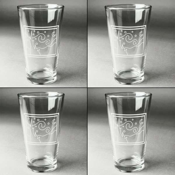 The Starry Night (Van Gogh 1889) Set of Four Engraved Beer Glasses - Individual View